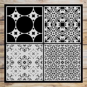 Craft Master Gilded Lines Harmony Tile 8"x 8" Stencil Set - 4 Stencils - 009963