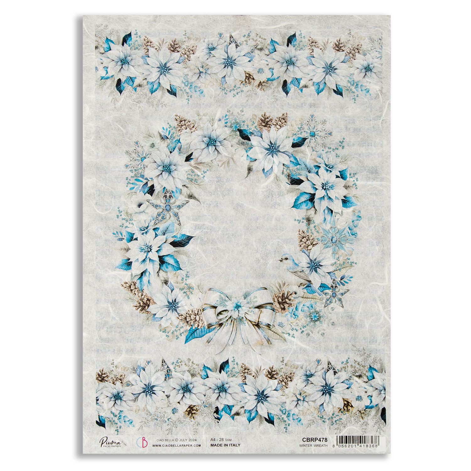 Ciao Bella 5 x Elegance of Blue Rice Papers - Choose any 5  - Winter Wreath