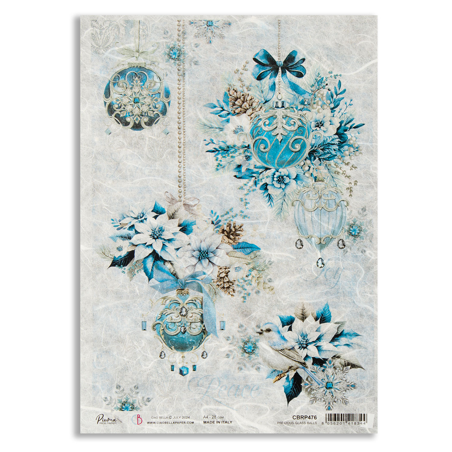 Ciao Bella 5 x Elegance of Blue Rice Papers - Choose any 5  - Precious Glass Balls