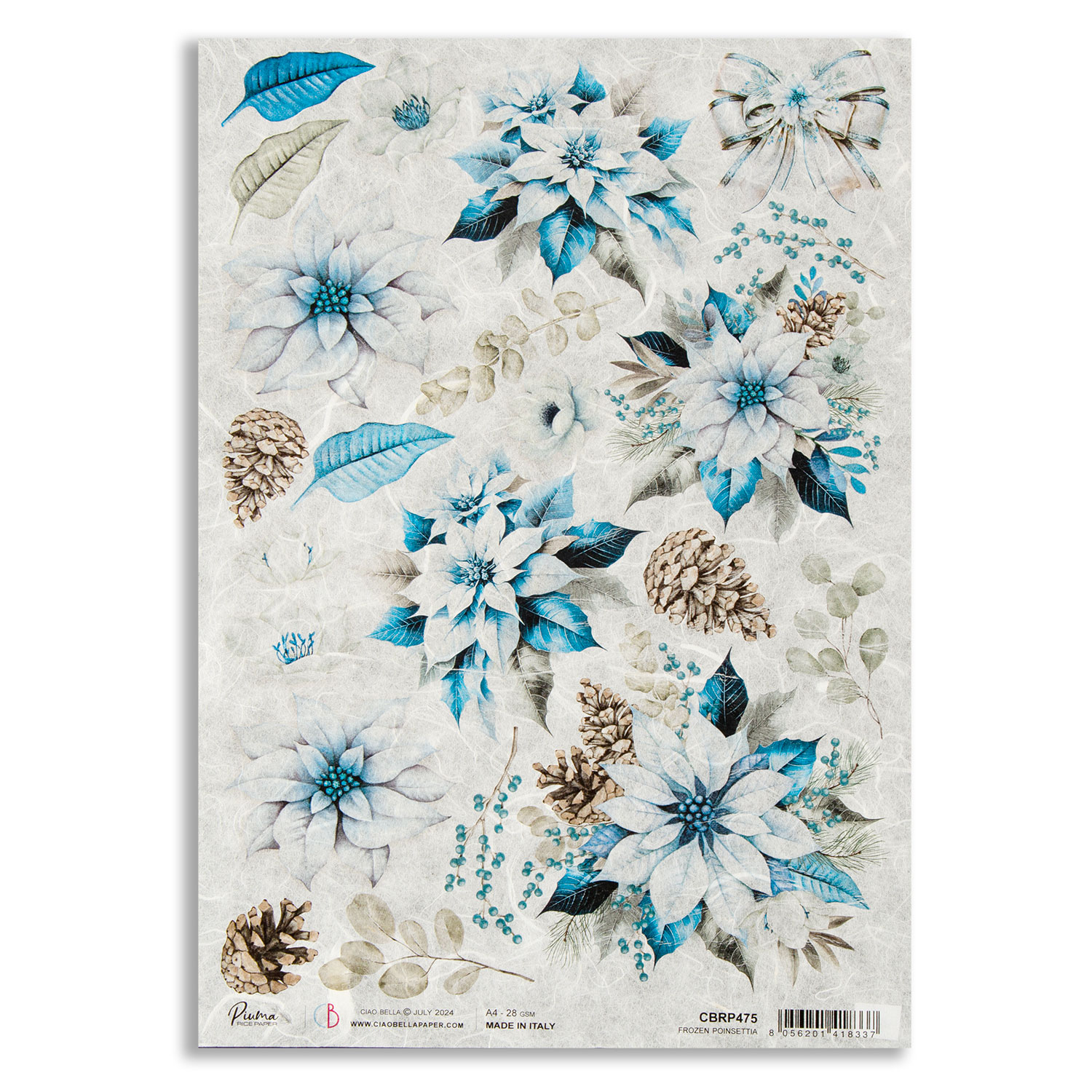 Ciao Bella 5 x Elegance of Blue Rice Papers - Choose any 5  - Frozen Poinsettia