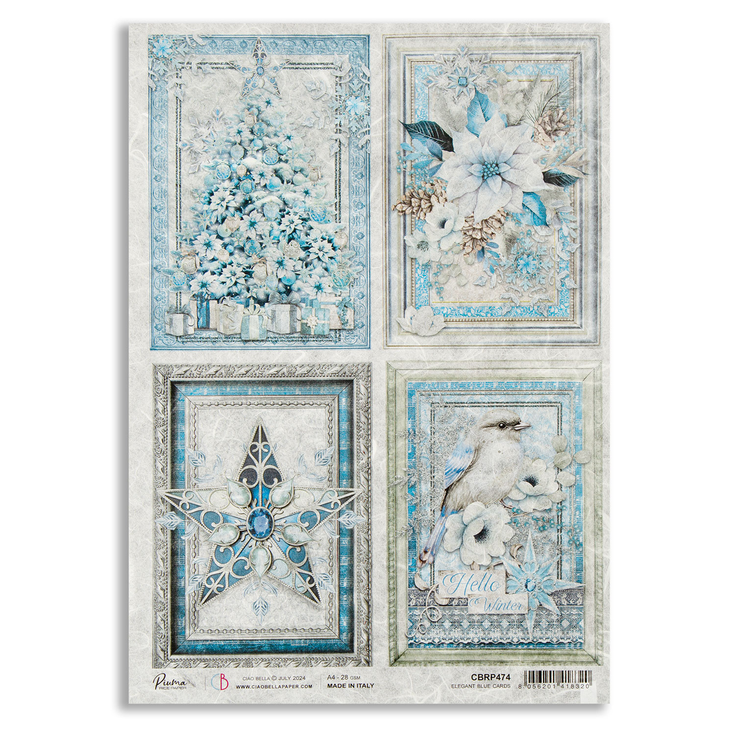 Ciao Bella 5 x Elegance of Blue Rice Papers - Choose any 5  - Elegant Blue Cards