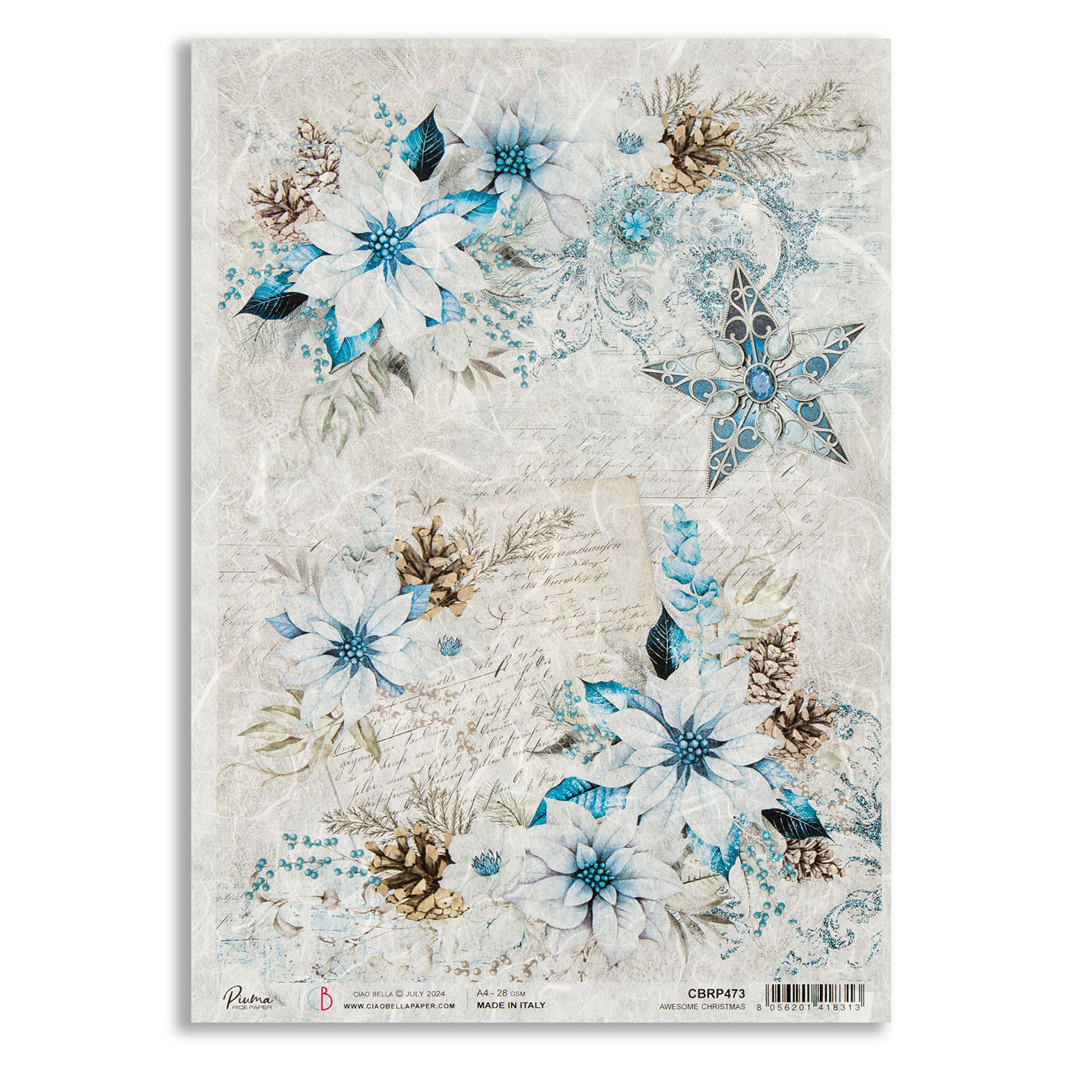 Ciao Bella 5 x Elegance of Blue Rice Papers - Choose any 5  - Awesome Christmas