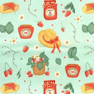 Make + Believe Kimberley Hind Strawberry Picking Jam Jars Fabric - 1m x 110cm Wide - 100% Organic Cotton - 023615