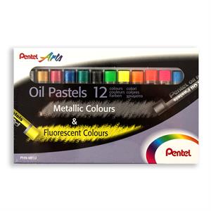 Pentel Fluorescent & Metallic Oil Pastels - Set of 12  - 028788