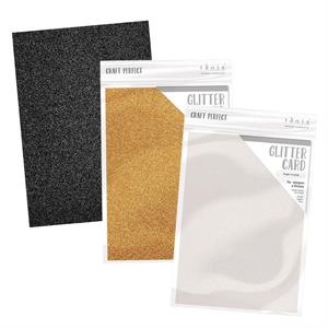 Tonic Studios Craft Perfect A4 Glitter Card - 3 x 5 Pack -  Welsh Gold, Black Sapphire & Sugar Crystal