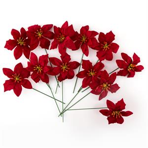 Dawn Bibby Dark Red Velvet Poinsettia Picks - Set of 12 - 060916