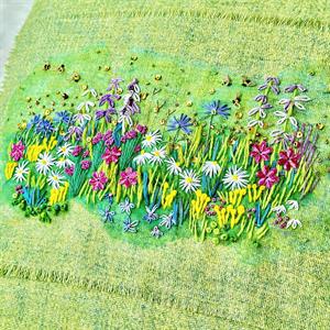 Rowandean Embroidery Summer Meadow Cushion Topper & Fat 1/4 of 100% Wool Pistachio - 075955