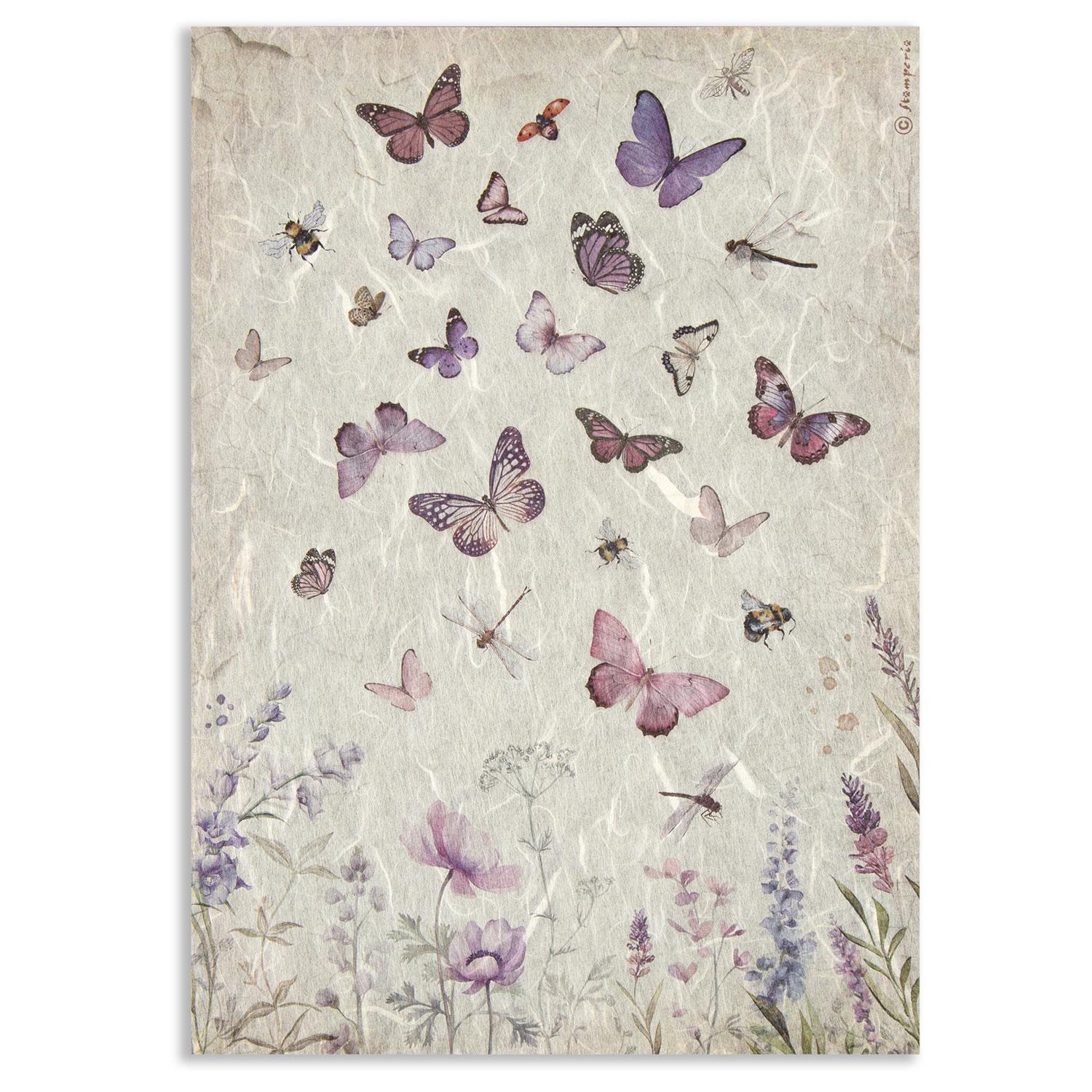 Stamperia 10 x A4 Rice Papers - Choose any 10 - Lavender - Butterfly