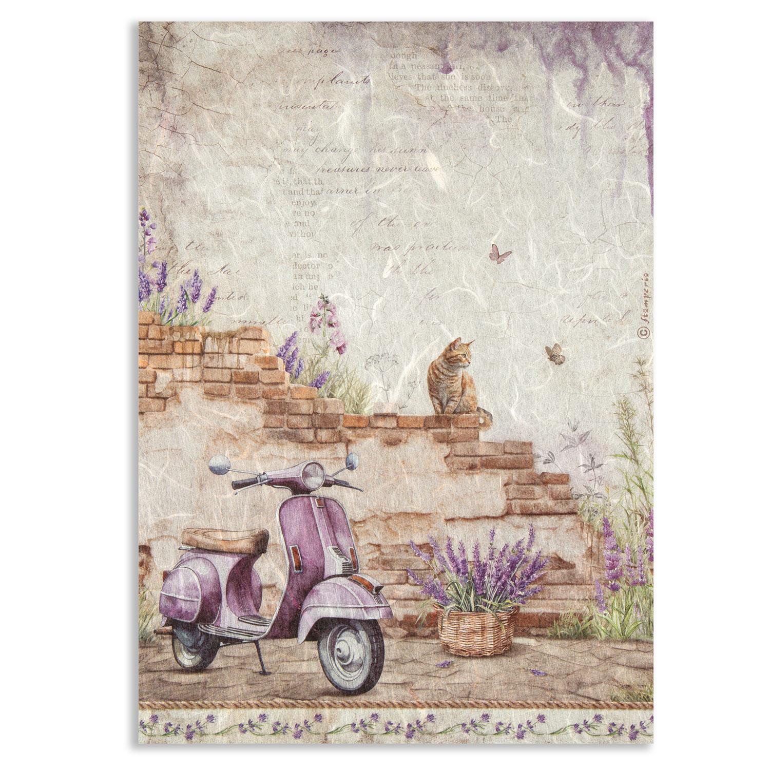 Stamperia 10 x A4 Rice Papers - Choose any 10 - Lavender - Vespa