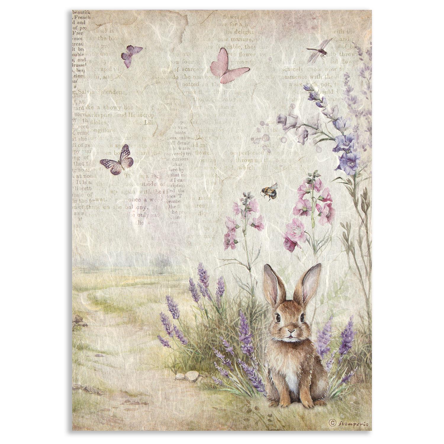 Stamperia 10 x A4 Rice Papers - Choose any 10 - Lavender - Bunny