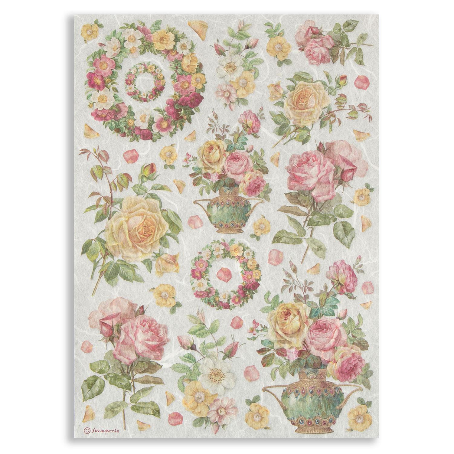 Stamperia 10 x A4 Rice Papers - Choose any 10 - Garlands & Roses