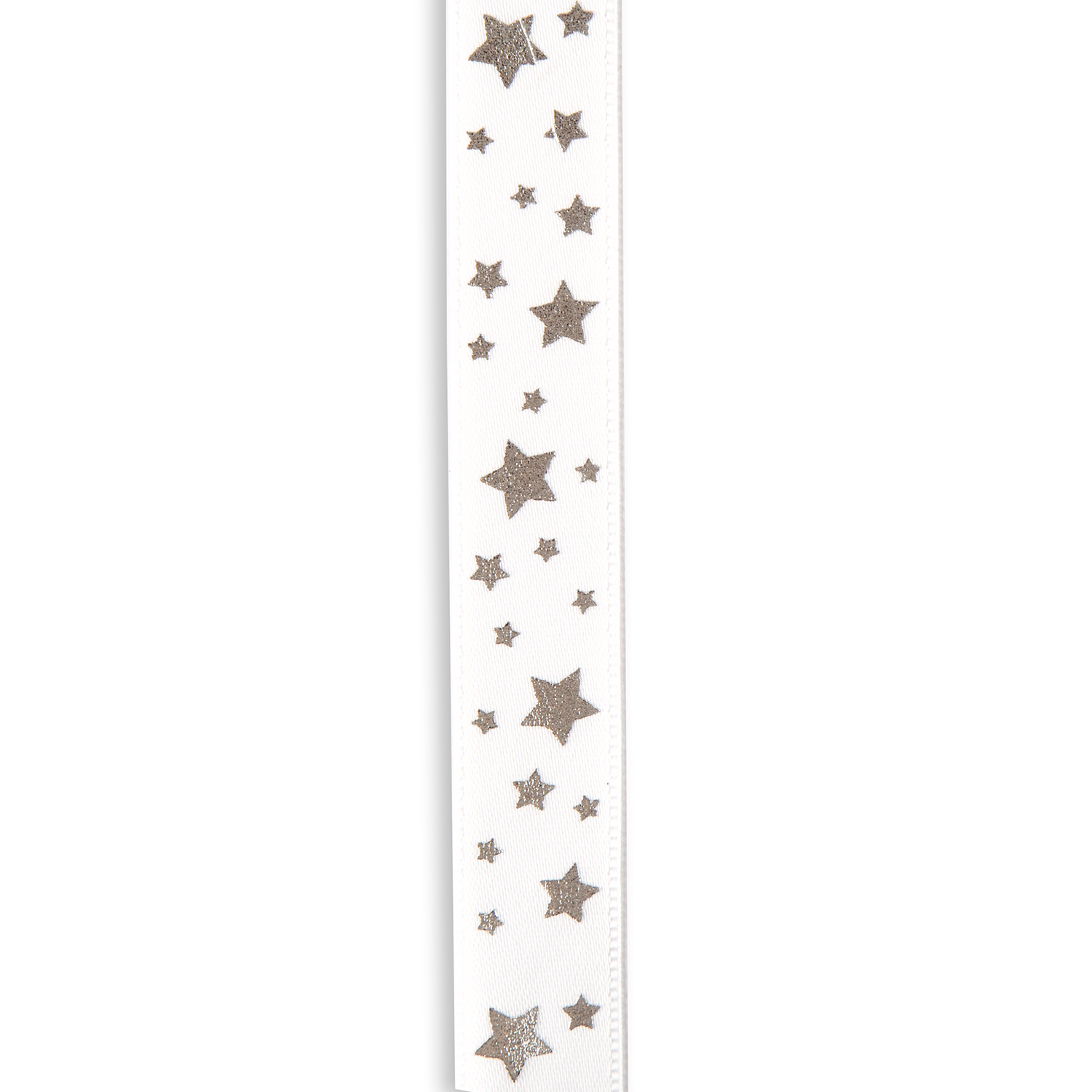 Oakwood Christmas Stars Ribbon Pick-n-Mix - Choose 2 - 15mm x 20m - Silver on White