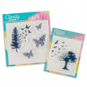 Clarity Stamps Butterfly Tree & Bird Tree Stamp Duo - 5 Stamps - 093390