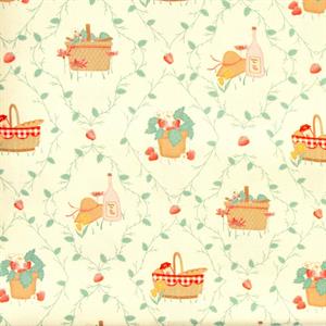 Make + Believe Kimberley Hind Strawberry Picking Picnic Basket Fabric - 1m x 110cm - 100% Organic Cotton - 119097