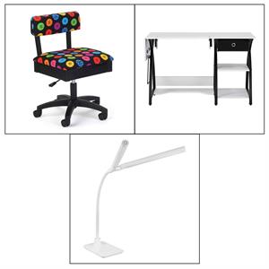 Sewing Online-Sewing Room Bundle -Sewing Desk (144cm x60cm x 76cm) with Chair & LED Table Lamp - 139562