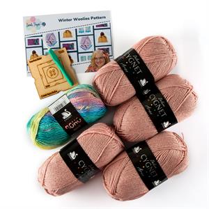 Sarah Payne Crochets Blush Winter Woolies Kit - Includes: Pattern, 5 Balls of Yarn, Pom Pom Maker & 5.5mm Crochet Hook - 195192