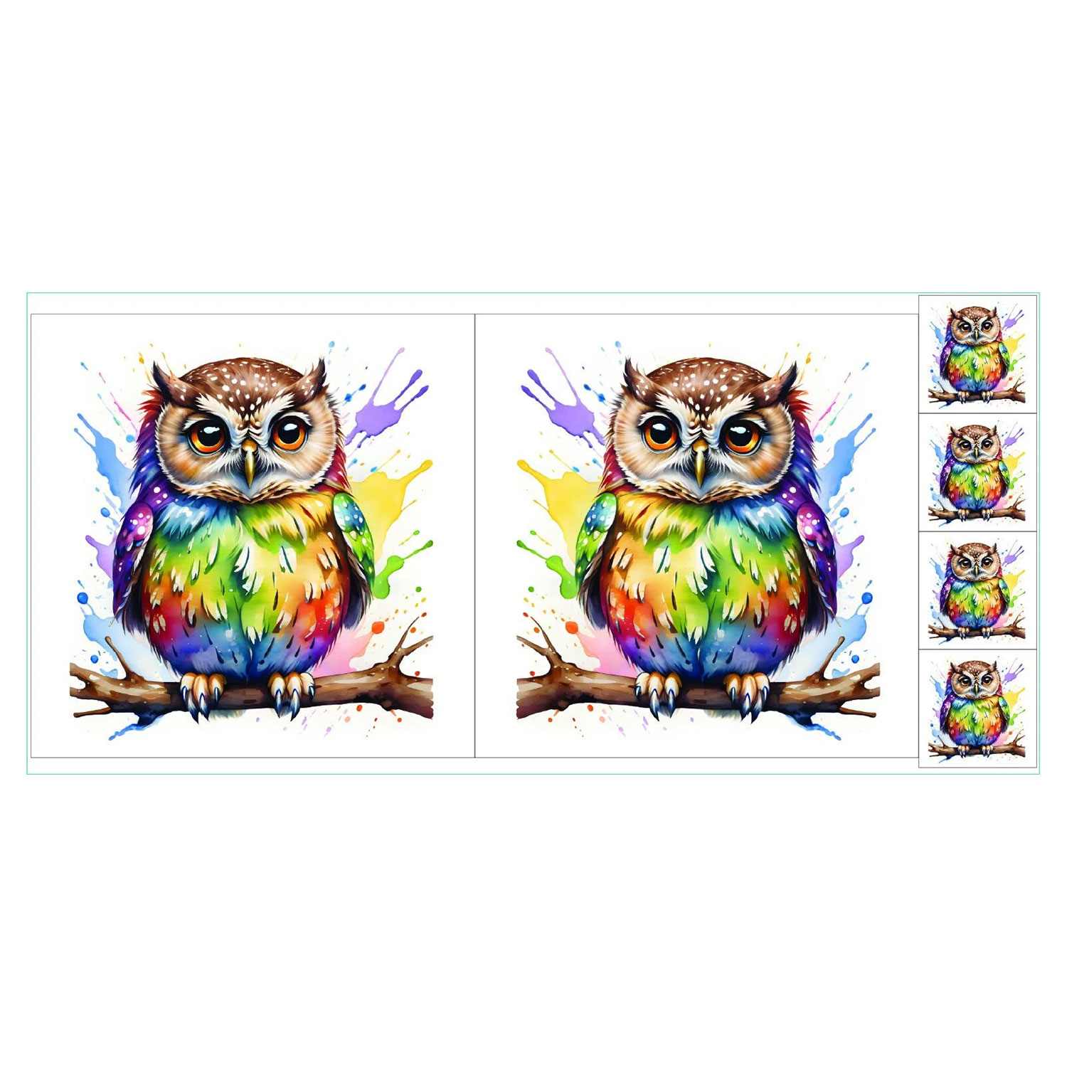 Craft Yourself Silly Rainbow Seconds Bag 7 Cushion Panels  2 x 18.5 inch Panels & 4 x Charm - Choose Any 2 - Rainbow Owl 