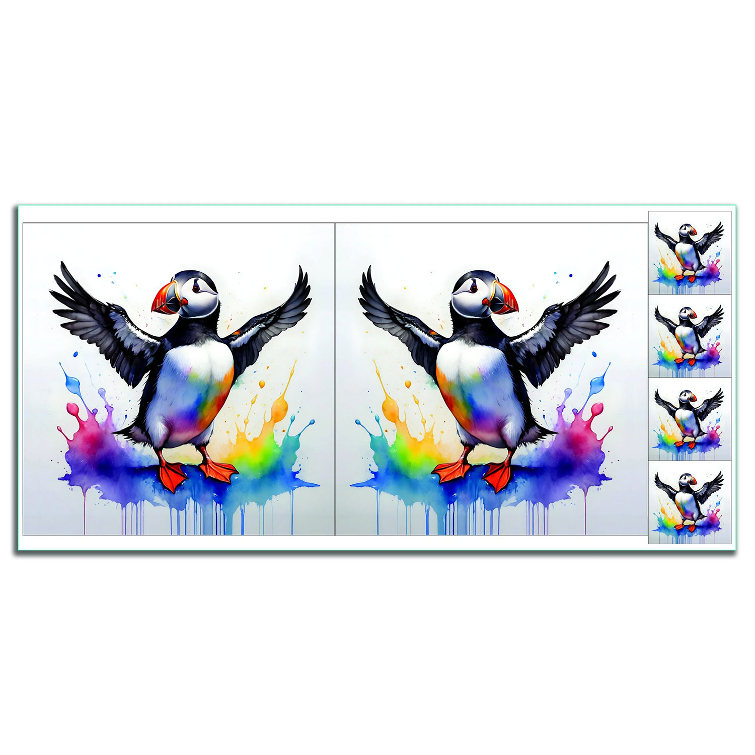 Craft Yourself Silly Rainbow Seconds Bag 7 Cushion Panels  2 x 18.5 inch Panels & 4 x Charm - Choose Any 2 - Rainbow Puffin 