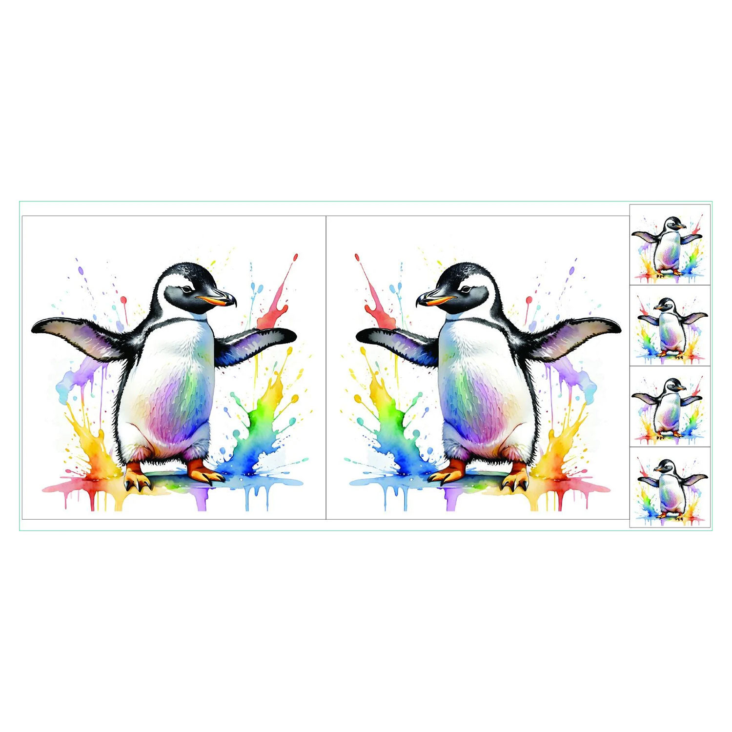 Craft Yourself Silly Rainbow Seconds Bag 7 Cushion Panels  2 x 18.5 inch Panels & 4 x Charm - Choose Any 2 - Rainbow Penguin 