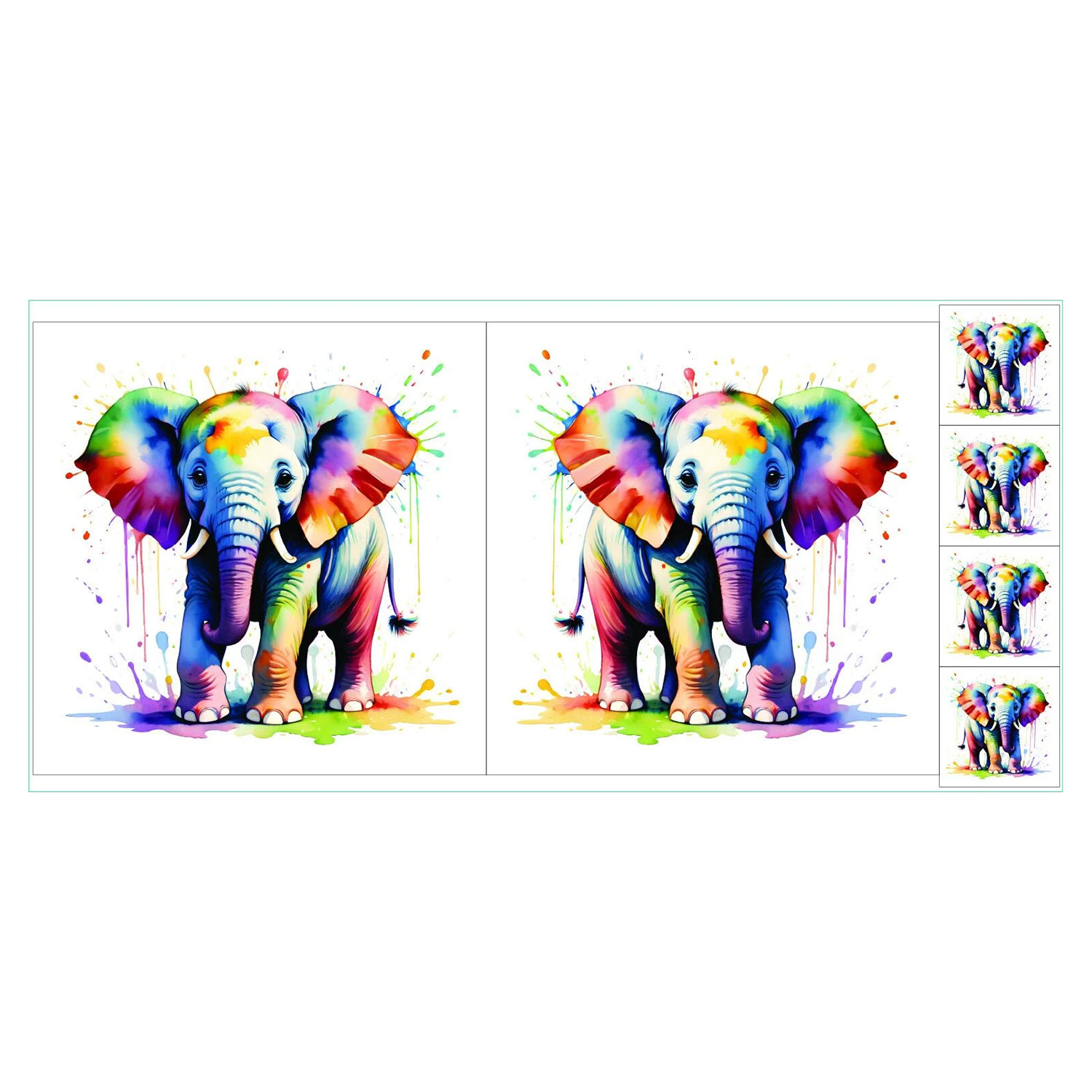 Craft Yourself Silly Rainbow Seconds Bag 7 Cushion Panels  2 x 18.5 inch Panels & 4 x Charm - Choose Any 2 - Rainbow Elephant