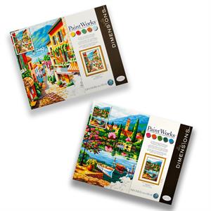 Dimensions Paintworks 2 x Paint By Numbers Kit - Village Lake Afternoon & Village Steps - 198834