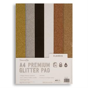 Jellybean Crafts 24 Sheets x A4 Assorted Low Shed Glitter Pad - Gold, Silver, Black, White, Rose gold, Copper Gold  - 237850