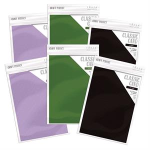 Tonic Studios Craft Perfect A4 Classic Card 6 Pack - Mauve Purple, Fern Green, Jet Black - 263160