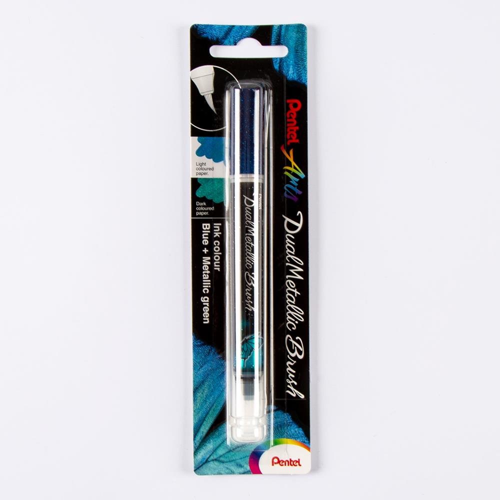 Pentel 4 x Pick n Mix Dual Metallic Brush Pens - Blue & Metallic Green