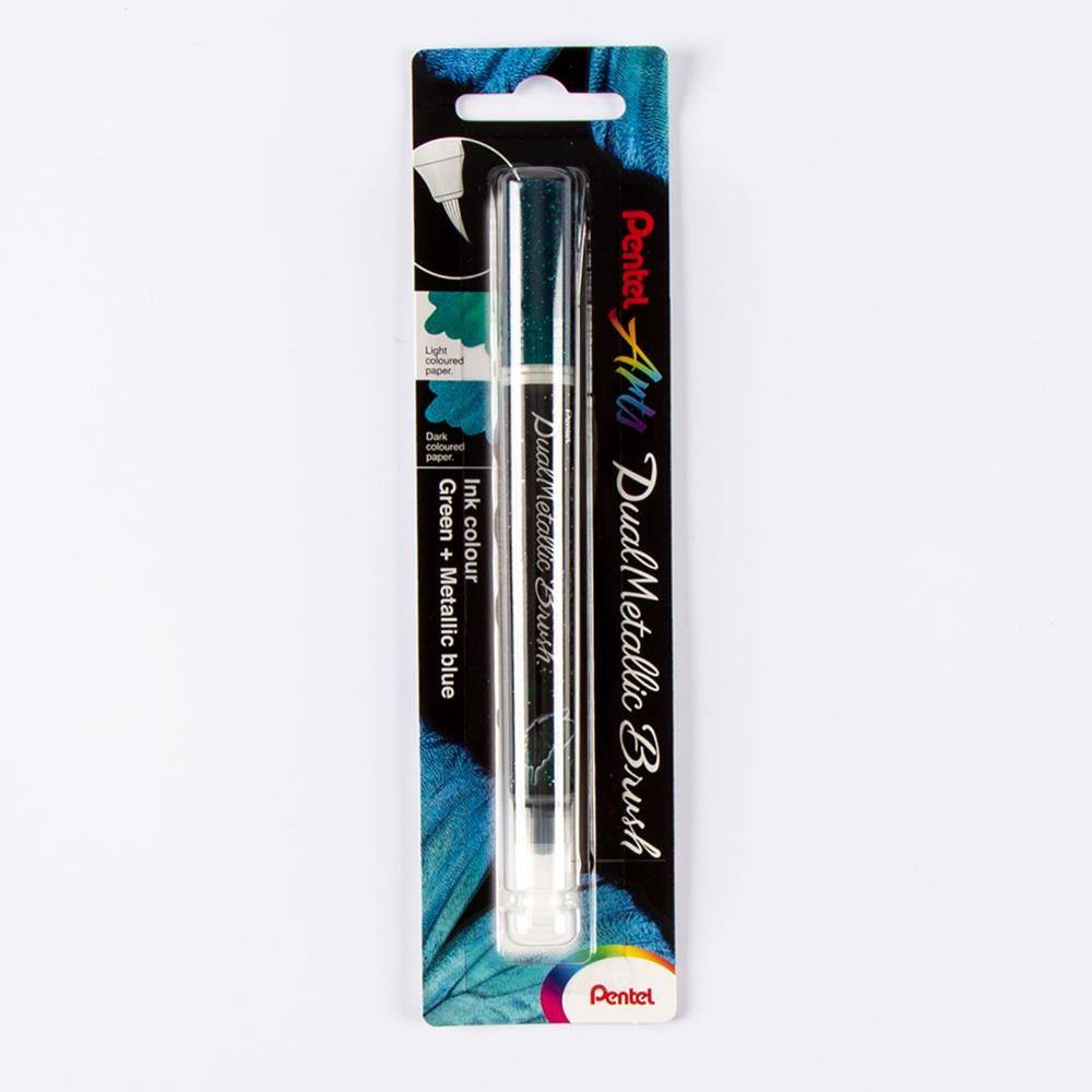 Pentel 4 x Pick n Mix Dual Metallic Brush Pens - Green & Metallic Blue
