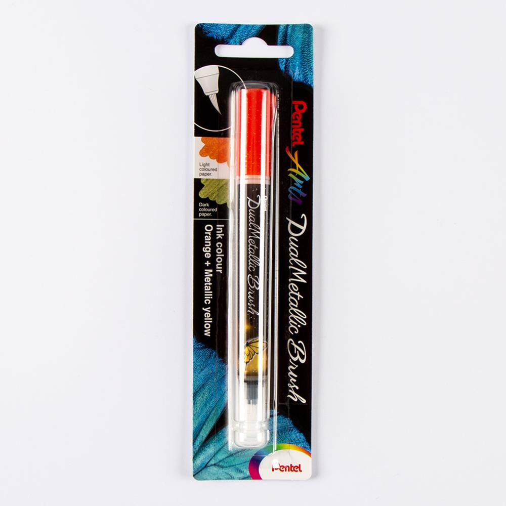 Pentel 4 x Pick n Mix Dual Metallic Brush Pens - Orange & Metallic Yellow 