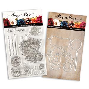 Paper Rose Studios Stamp & Die Set - Knit Happens - 12 Stamps & 8 Dies - 268850