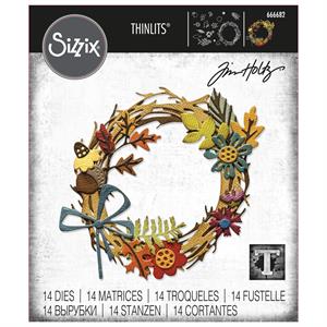 Sizzix Thinlits Die Set - Vault Foliage Wreath by Tim Holtz - 14 Dies - 285187