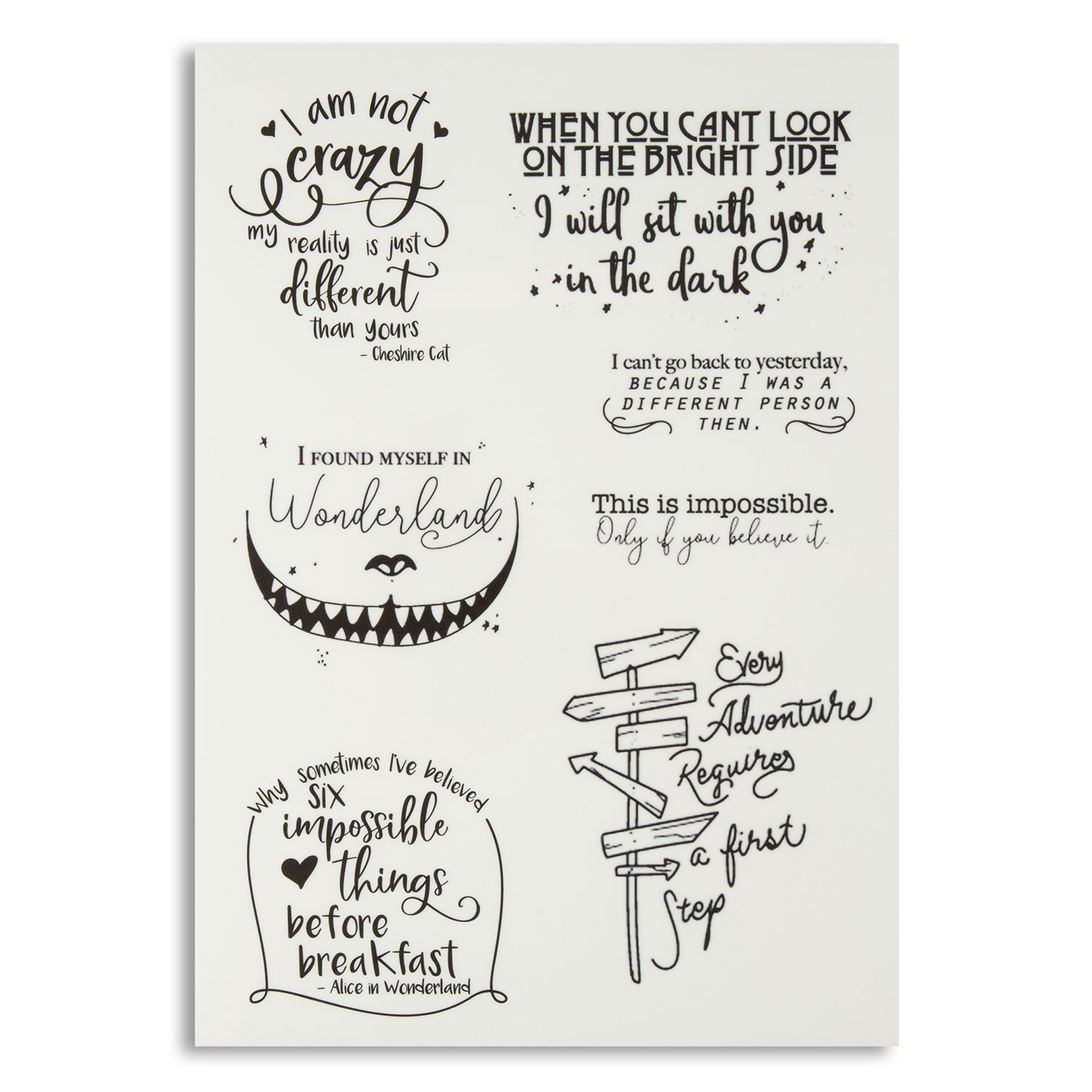 Emlems A4 Transparent Sticker Sheets - Pick n Mix - Choose 4  - Wonderland Quotes 1