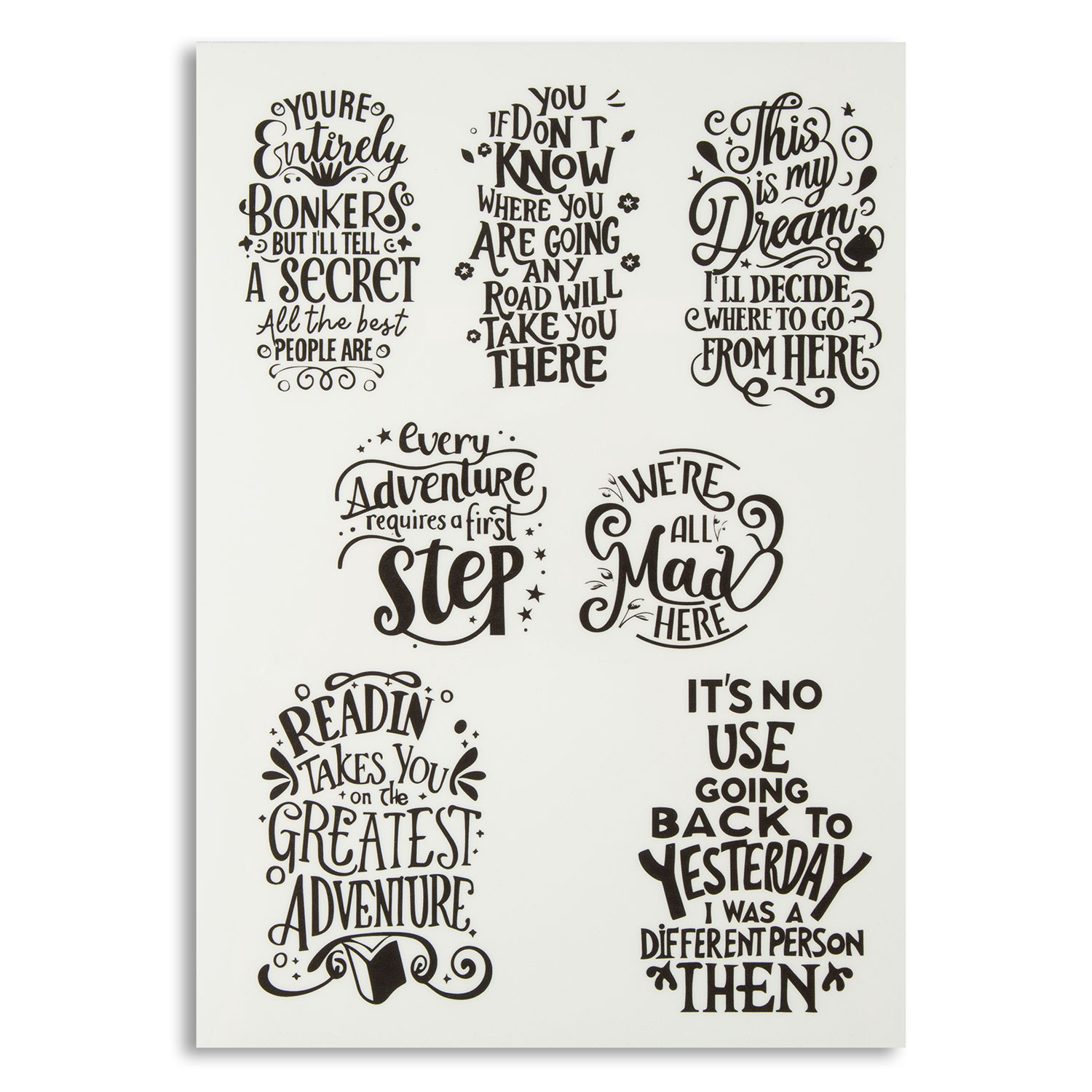 Emlems A4 Transparent Sticker Sheets - Pick n Mix - Choose 4  - Wonderland Quotes 2