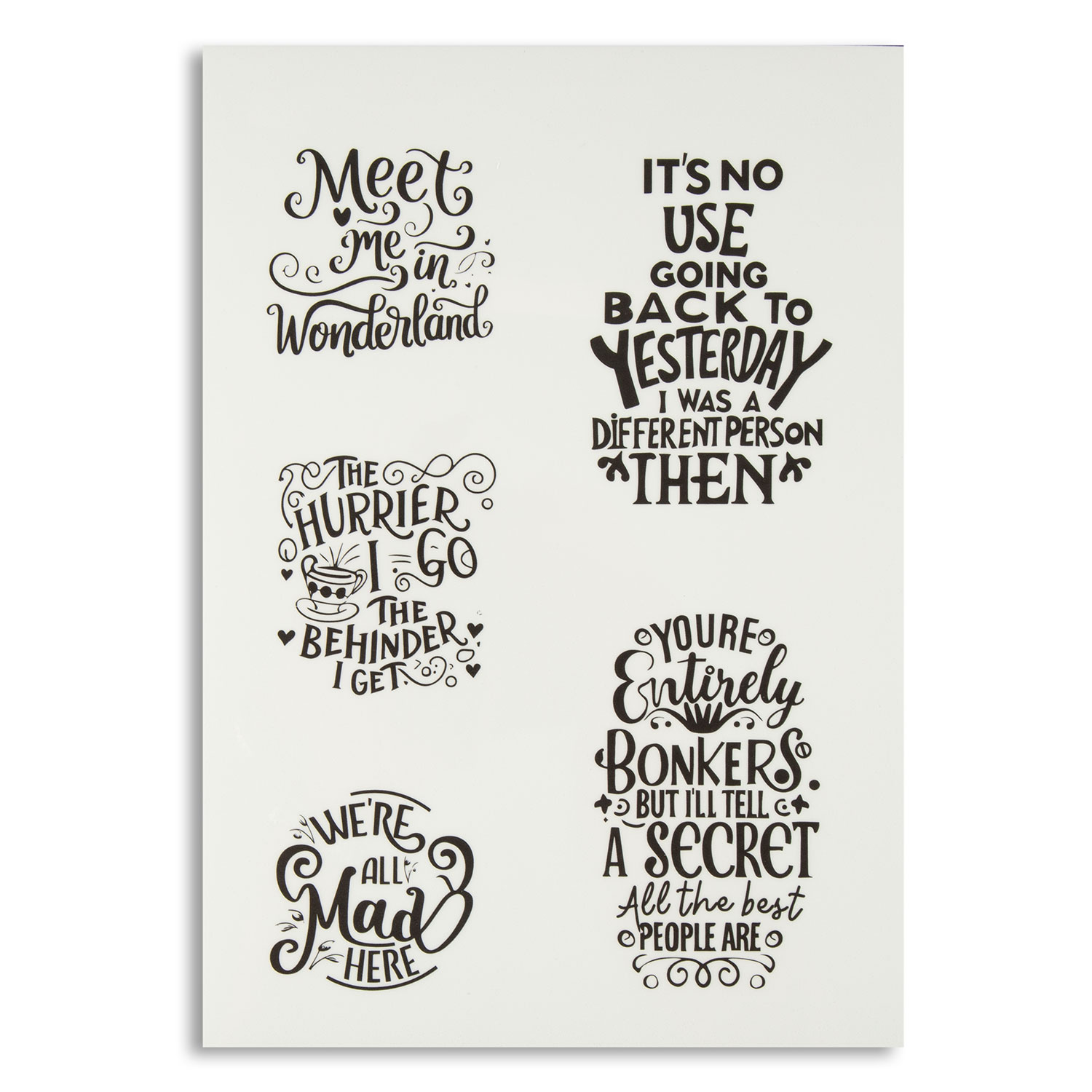 Emlems A4 Transparent Sticker Sheets - Pick n Mix - Choose 4  - Wonderland Quotes 4