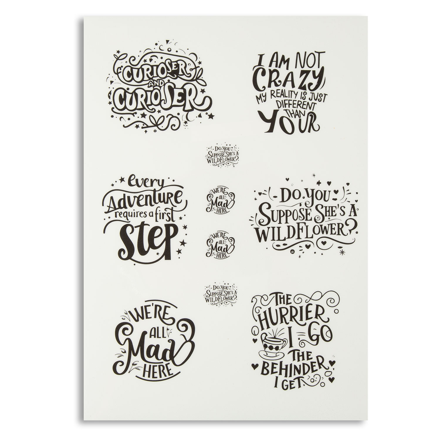 Emlems A4 Transparent Sticker Sheets - Pick n Mix - Choose 4  - Wonderland Quotes 5 