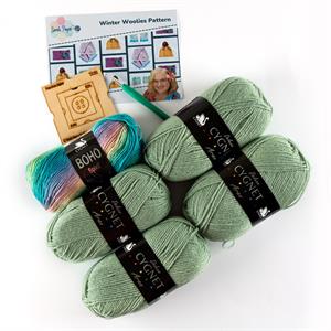 Sarah Payne Crochets Sage Winter Woolies Kit - Includes: Pattern, 5 Balls of Yarn, Pom Pom Maker & 5.5mm Crochet Hook - 291066