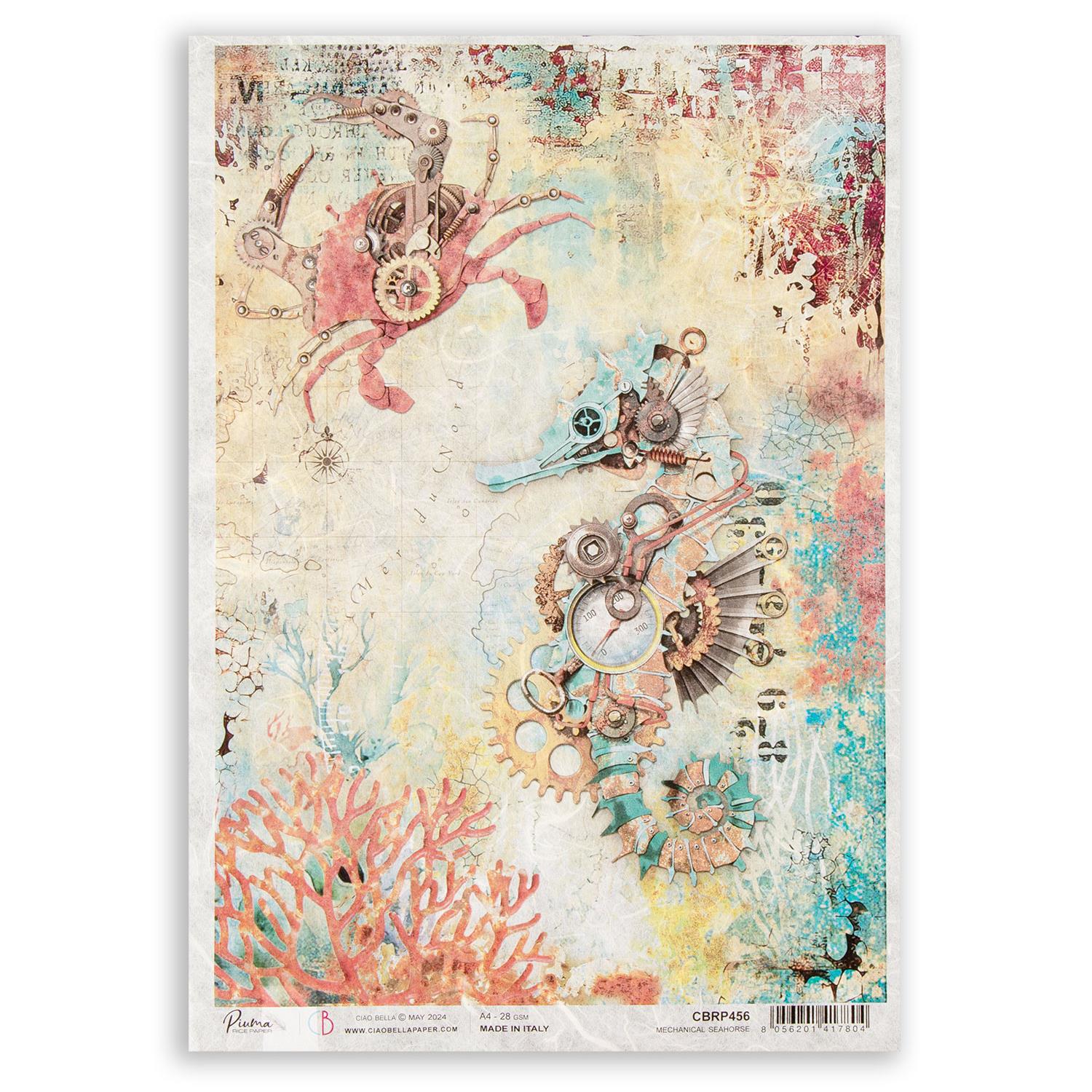 Ciao Bella 5 x Coral Reef A4 Rice Paper - Choose any 5 - Mechanical Seahorse