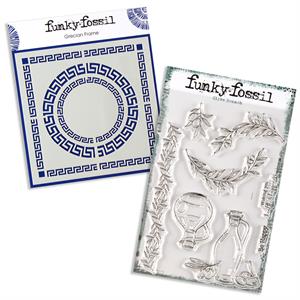 Funky Fossil A5 Olive Branch Stamp Set & 6x6" Grecian Frame Stencil - 300593