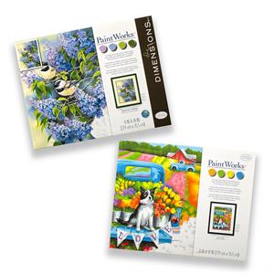 Dimensions Paintworks 2 x 36x28cm Paint By Numbers Kits - Chickadees and Lilacs & Flower Power Dog - 320243