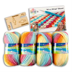 Sarah Payne Crochets "It's a Wrap" Calypso Shawl Kit - Includes: 4 Balls of Calypso Yarn, Tassel Maker & Pattern - 333229