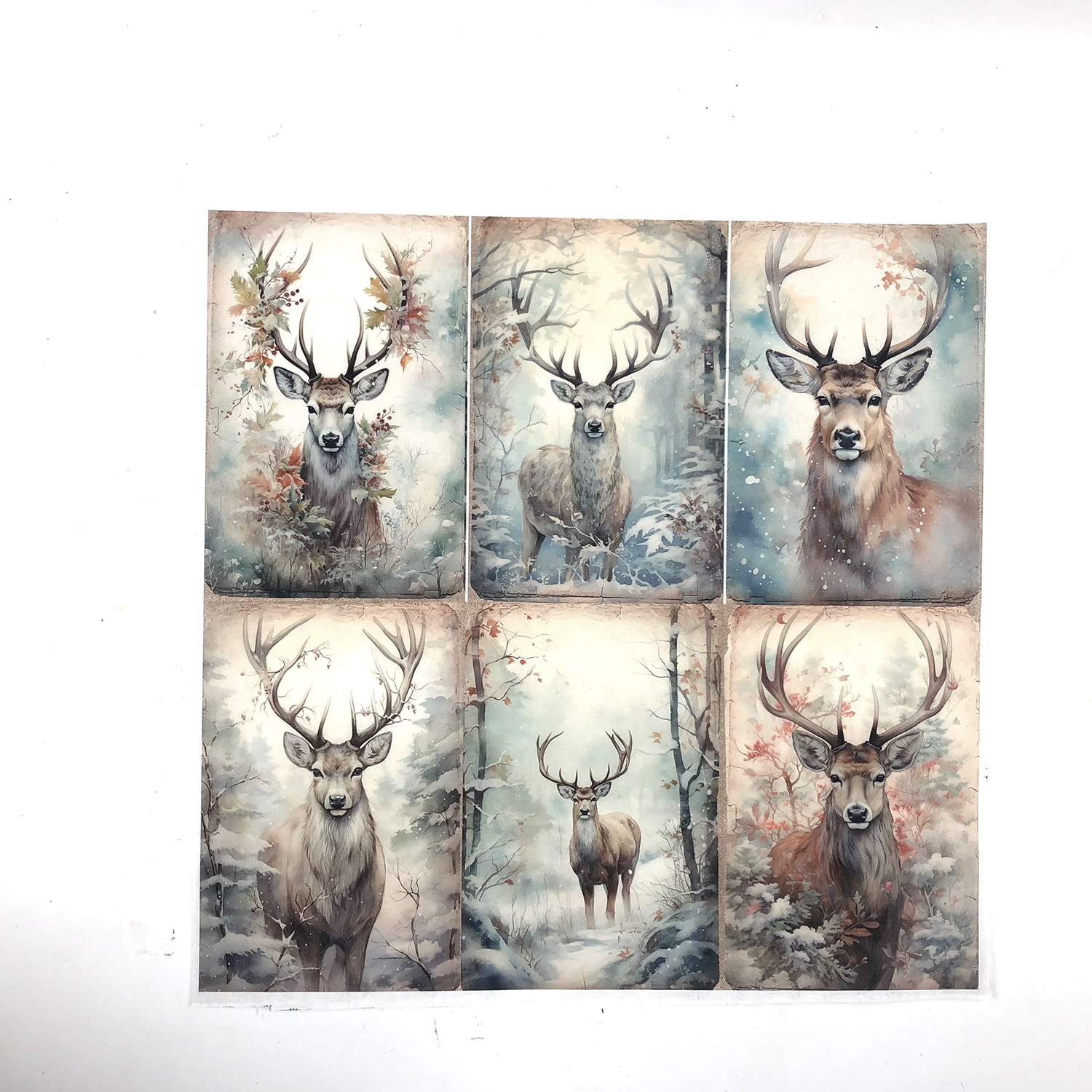 Samantha K 12x12 Rice Paper - Choose Any 3 - Snowy Deers 1