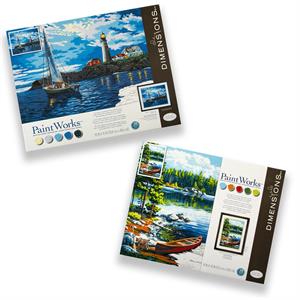 Dimensions Paintworks 2 x 41x51cm Paint By Numbers Kits - Twilight Beacon & Canoe by the Lake - 409615