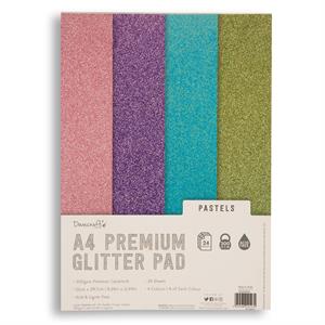 Jellybean Crafts 24 Sheets x A4 Assorted Low Shed Glitter Pad - Pink, Purple, Turquoise & Sage - 426559