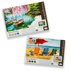 Dimensions Paintworks 2 x 36x28cm Paint By Numbers Kits - Beach Chair Trio & Willow Spring Beauty - 436423