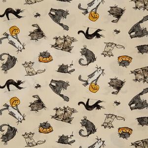 Clothwork Halloween Parade Cats in Cream 0.5m Fabric Length - 453225