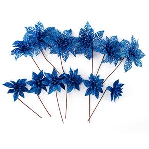 Dawn Bibby Blue Poinsettia Picks - Set of 12 - 454282