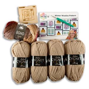 Sarah Payne Crochets Latte Winter Woolies Kit - Incudes: Pattern, 5 Balls of Yarn, Pom Pom Maker & 5.5mm Crochet Hook - 466002