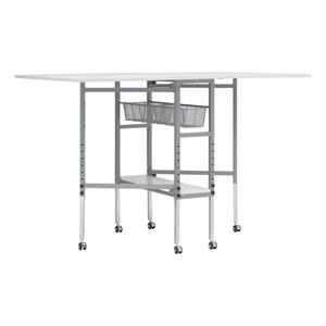 Sewing Online Adjustable Fabric Cutting Table & Storage in Silver/White - 149 x 91 x 77 - 100cm - 495175