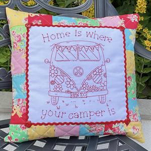 Daisy Chain Designs Camper Van Redwork Cushion Pattern With PrePrinted Panel - 535365